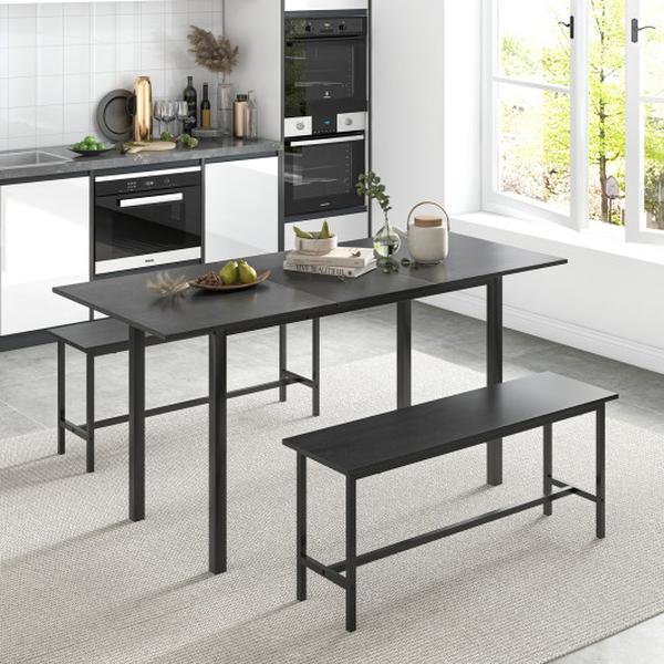Picture of Total Tactic KC56879BK Dining Table Set for 4-6 People with 2 Benches&#44; Black - 3 Piece