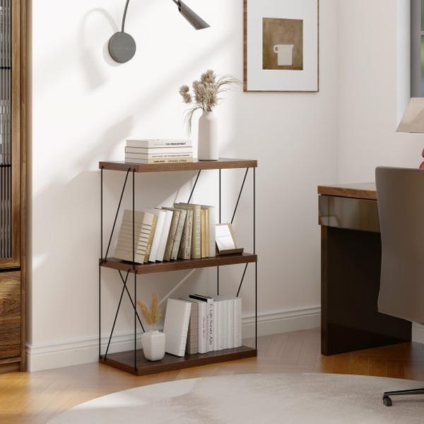 JV11641WN 3-Tier Multipurpose Display Book Shelf Rack with Metal Frame