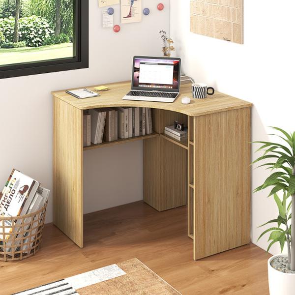 Picture of Total Tactic JV11699NA Triangle Home Office Corner Computer Desk with Adjustable Shelf & Arc-Shaped Profile&#44; Natural