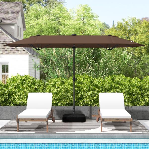 NP11520CF 13 ft. Double-Sided Patio Umbrella with Solar Lights for Garden Pool Backyard, Coffee