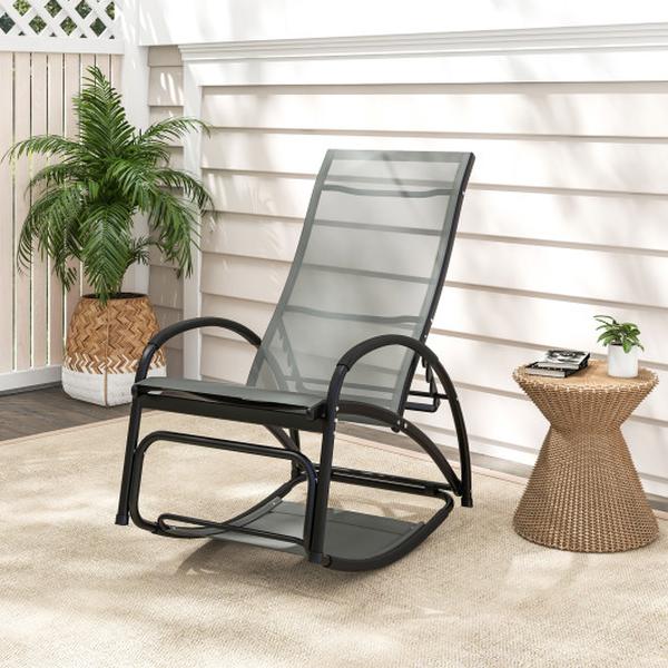 NP11615GR 2-in-1 Outdoor Rocking Chair with 4-Position Adjustable Backrest for Patio Porch Poolside, Grey