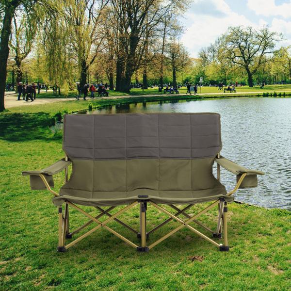 NP11631GN Oversized Camping Chair Folding Loveseat Camping Couch with Cup Holders & Thick Padding, Green