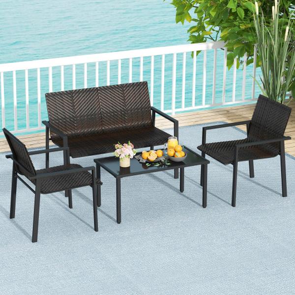 NP11668CF- Patio Furniture Set with Heavy Duty Galvanized Metal Frame, Brown - 4 Piece