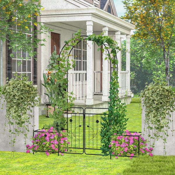 GT4136BK 87 in. Garden Arbor with Lockable Gate Side Planters, Black