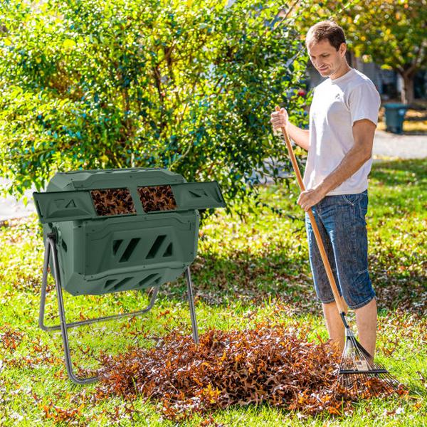 GT4159GN 360 deg Rotatable Tumbling Composter with 2 Sliding Doors, Green