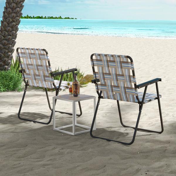 OP3642CF-4 Folding Beach Camping Lawn Webbing Chair, Coffee - 4 Piece