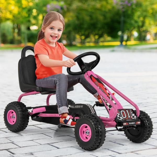 TY327797PI 4 Wheel Pedal Powered Ride On Car with Adjustable Seat, Pink