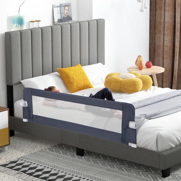 60 in. Foldable Rail Swing Down Baby Bed Guard Rail with Adjustable Safety Strap, Grey