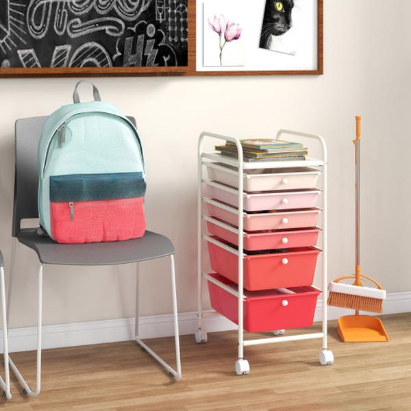 HW53824PI 6 Drawers Rolling Storage Cart Organizer, Pink