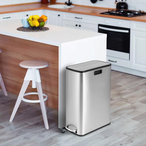 GY10014SL 12 gal Stainless Steel Trash Can with Soft-Closing Wing Lids, Silver