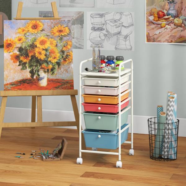 HW53824GW 6 Drawers Rolling Storage Cart Organizer, Macaron