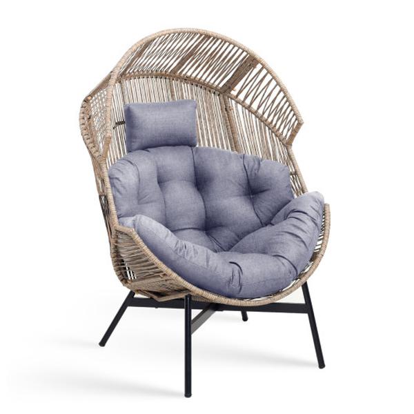 HW72154GR Wicker Oversized Egg Style Chair with Cushions & Headrest, Grey