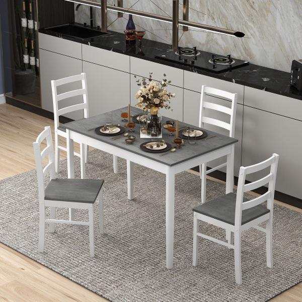 KC56070GR Wooden Dining Set with Rectangular Table & 4 Chairs, Grey - 5 Piece