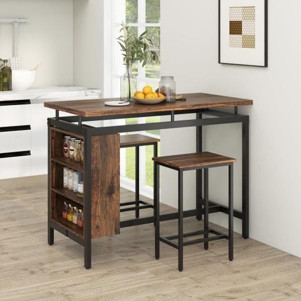 Picture of Total Tactic KC56725CF Dining Table Set with 3-Tier Storage Shelf & Metal Frame&#44; Brown - 3 Piece