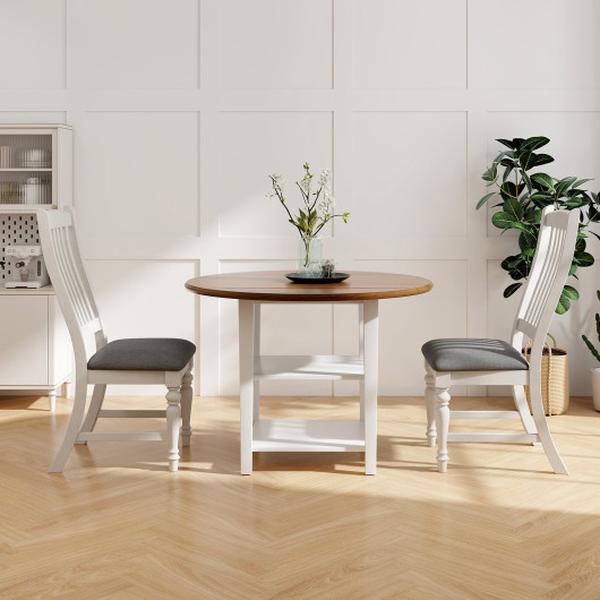 KC56786WH Kitchen Side Dining Chair with Solid Wood Legs, White - Set of 2