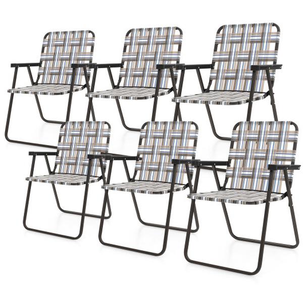 OP3642CF-6 Folding Beach Camping Lawn Webbing Chair, Brown - 6 Piece
