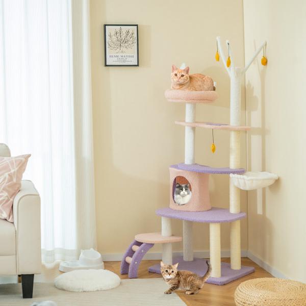 Picture of Total Tactic PV10138PU Multi-level Cat Tower with Sisal Covered Scratching Posts - Medium
