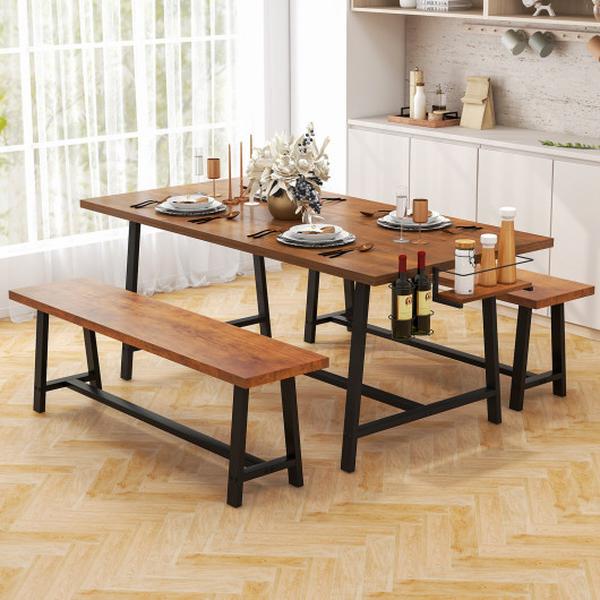 JV11577WN-2-JV11584WN Dining Table Set for 5-7 People with 2-Bottle Wine Rack & Condiment Holder