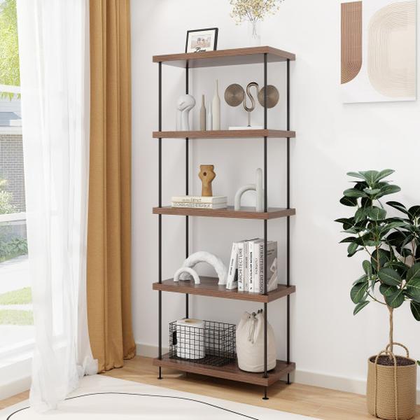 JV11645WN 5-Tier Multipurpose Display Book Shelf Rack with Metal Frame