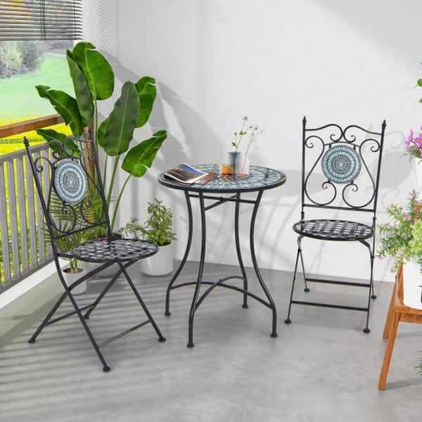 NP11249 24 in. Patio Bistro Table with Ceramic Tile Tabletop, Blue