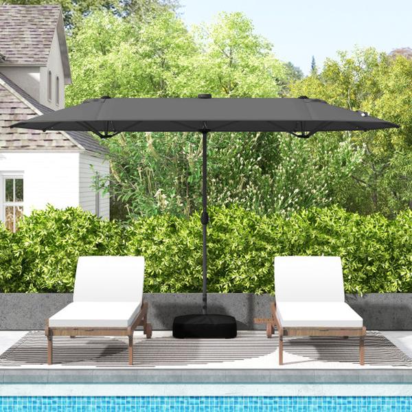NP11520HS 13 ft. Double-Sided Patio Umbrella with Solar Lights for Garden Pool Backyard, Grey