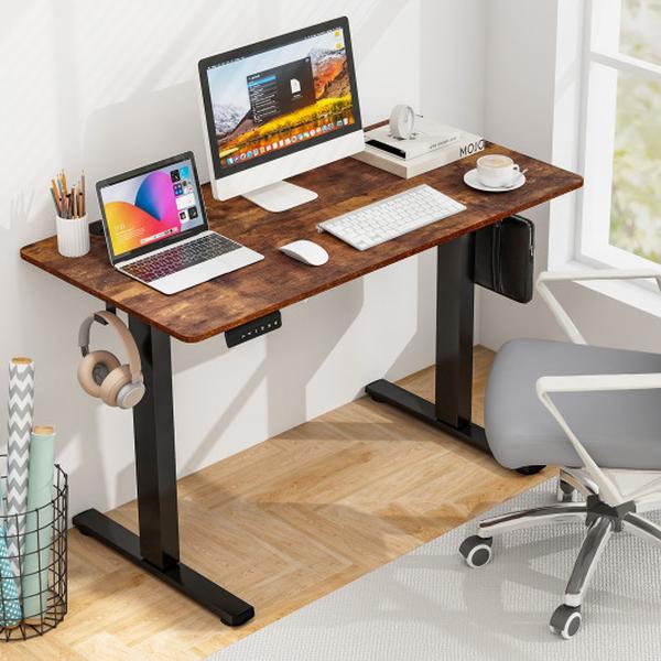 Picture of Total Tactic CB10607US-BN Electric Standing Desk with 3 Memory Height Settings & 2 Hanging Hooks & Cable Management&#44; Rustic Brown