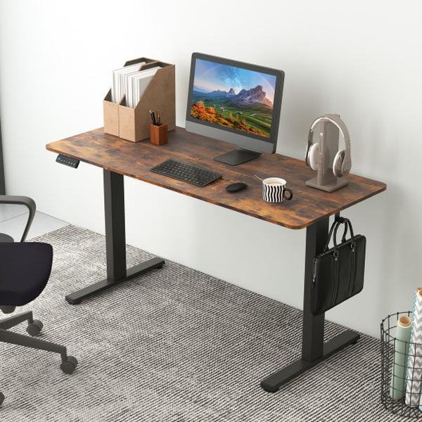 Picture of Total Tactic CB10608US-BN 55 x 24 in. Sit Stand Home Office Desk with 3 Memory Height Settings&#44; Rustic Brown