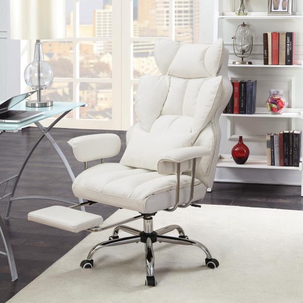 CB10647WH Adjustable Swivel Office Chair with Reclining Backrest & Retractable Footrest, White