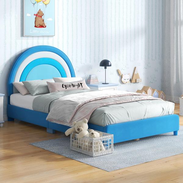 Picture of Total Tactic HY10273BL Twin Size Bed Frame with Height-Adjustable Headboard & Sturdy Wooden Slats - B
