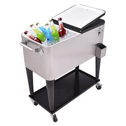 OP3305 80 qt. Patio Rolling Stainless Steel Ice Beverage Cooler - Black & Sliver