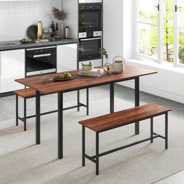 Picture of Total Tactic KC56879HT Dining Table Set for 4-6 People with 2 Benches&#44; Walnut - 3 Piece