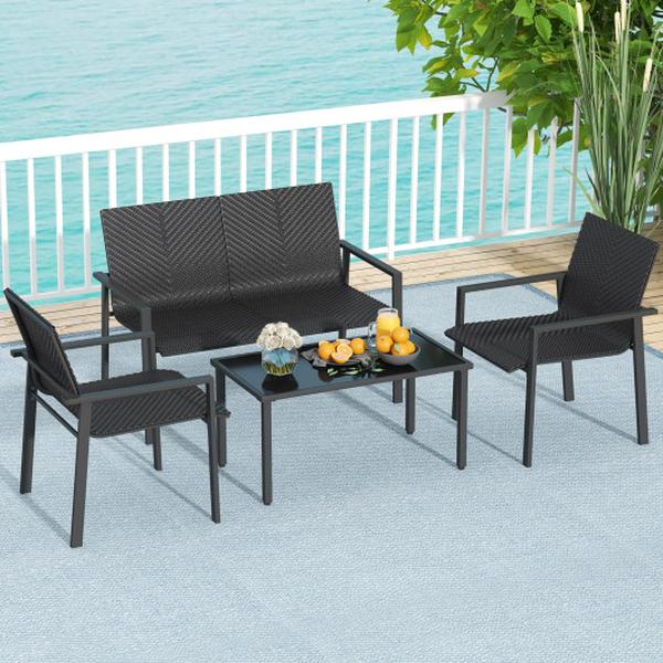 NP11668DK- Patio Furniture Set with Heavy Duty Galvanized Metal Frame, Black - 4 Piece