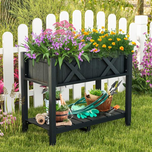 GT4112HS HIPS Raised Garden Bed Poly Wood Elevated Planter Box, Black