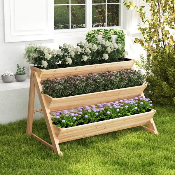 GT4150 3-Tier Garden Bed with Storage Shelf 2 Hanging Hooks & 3 Bed Liners