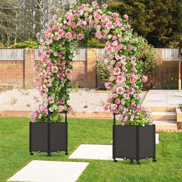 GT4167BK 6.6 ft. Arch Arbor Trellis with 2 Planter Boxes & Detachable PE-Coated Metal Tube, Black