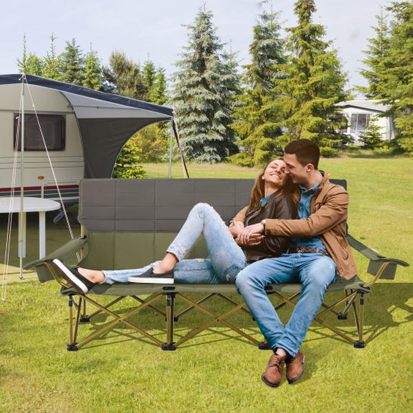 NP11632GN 3 Person Folding Camping Chair with 2 Cup Holders Cotton Padding & Storage Bag, Green