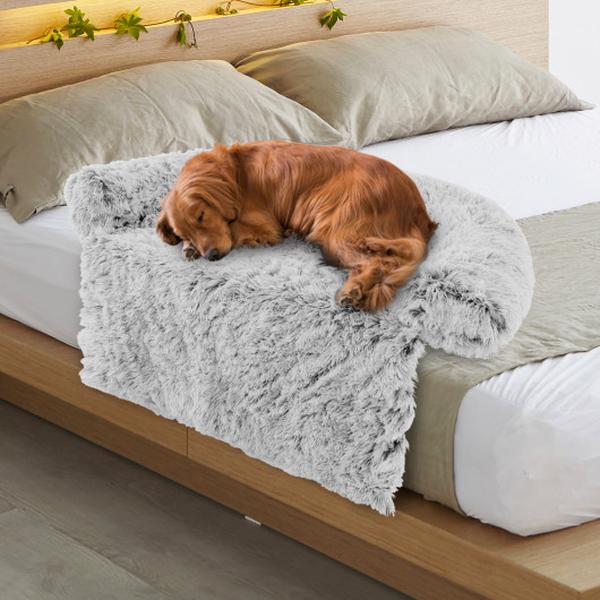 Picture of Total Tactic PU10025WH-L Grey Plush Calming Dog Couch Bed with Anti-Slip Bottom - Large