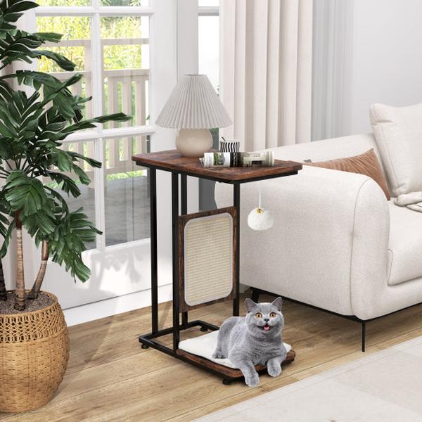 Picture of Total Tactic PV10131CF C- Shaped Cat Side Table Tree with Scratching Board&#44; Rustic Brown