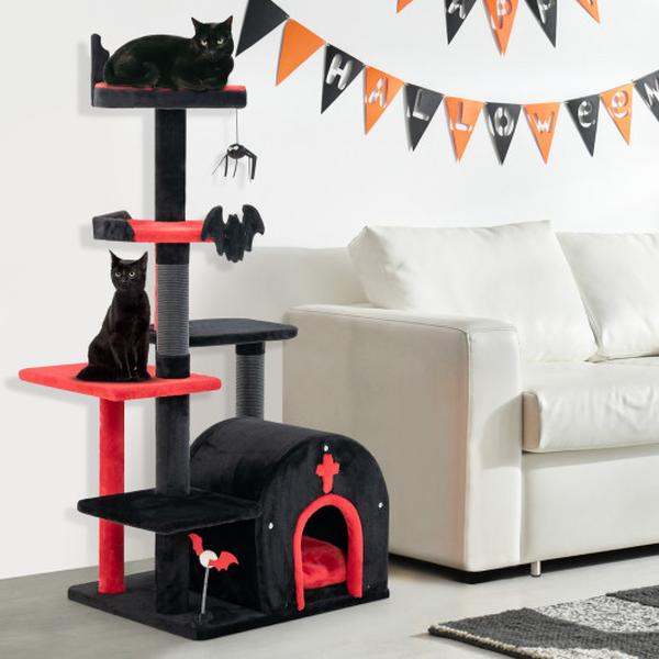 Picture of Total Tactic PV10156BK 53 in. Tall Tower Gothic Cat Tree with Cat Bed & Arch-Shaped Condo&#44; Black