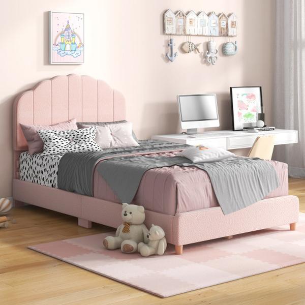 HY10274PI Twin Size Bed Frame with Height-Adjustable Headboard & Sturdy Wooden Slats - D