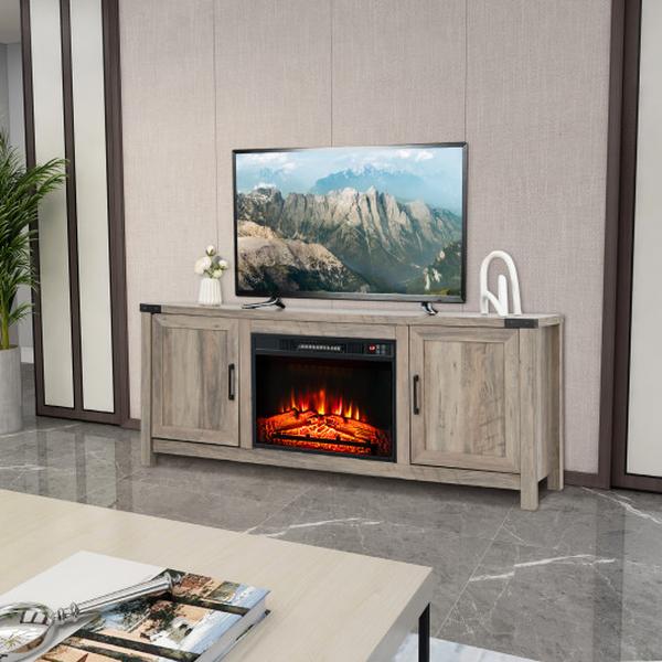 JV10532GR Electric Fireplace TV Stand with Storage Cabinets for Up to 70 in. TV, Natural -  Total Tactic