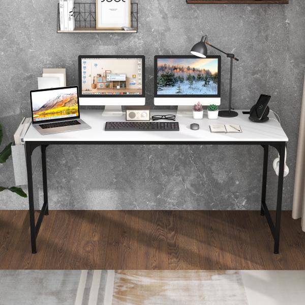 JV11154US-WH 60 in. Computer Desk with Charging Station Storage Bag, White