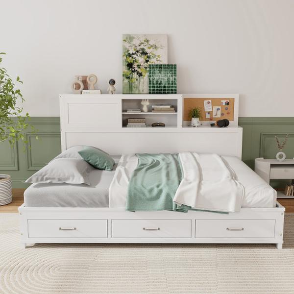 HU10747WHT Twin Size Wooden Daybed with 3 Drawers with Storage Shelves -  Total Tactic, HU10747WHT+