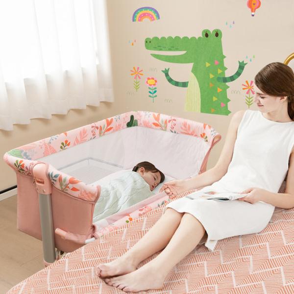 BC10187HS Folding Baby Bassinet Bedside Sleeper with 4 Adjustable Heights, Pink
