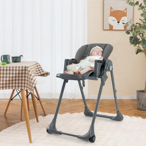 AD10057GR 3-in-1 Convertible Baby High Chair with 7 Heights & Double Food Tray, Dark Grey -  Total Tactic