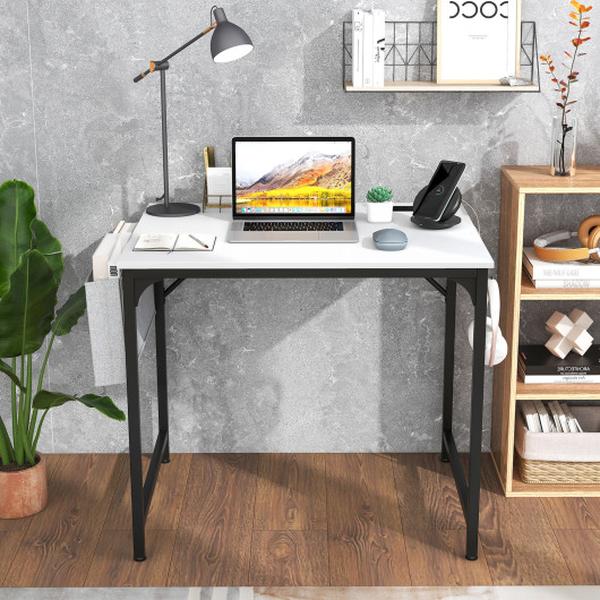 JV11275US-WH 32 in. Small Home Office Computer Desk with Charging Station, White