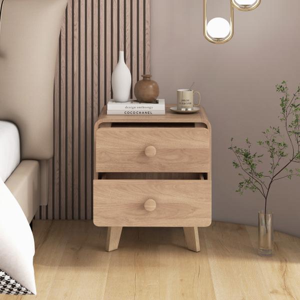 JV11466BN Nightstand with 2 Drawers Solid Rubber Wood Legs, Brown