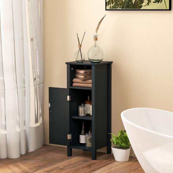 HW61186DK Bathroom Storage Organizer with 2-Tier Cabinet, Black