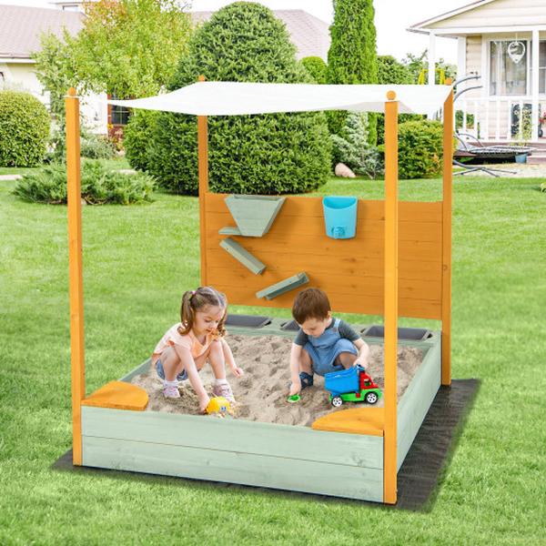 TP10202 Kids Sandbox with Sand Wall Removable Canopy for 3-8 Years Old