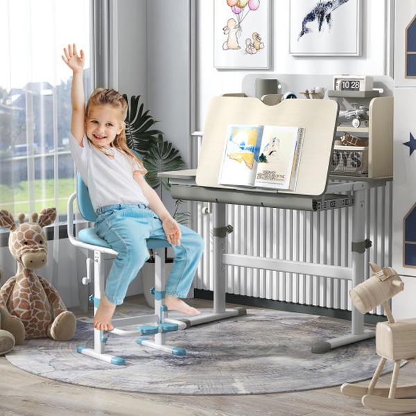 HY10285GR Kids Height Adjustable Study Desk with Tilt Desktop for 3-12 Years Old, Grey